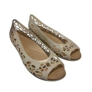 Crocs Isabella Jelly Flat Shoes Women's Size 8 Oyster Cream Cutout Peep Toe